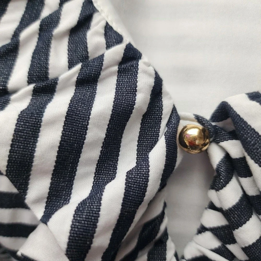 KATE SPADE‎ Striped Ruffle Neck Shift Dress with Gold Button Detail Size 10